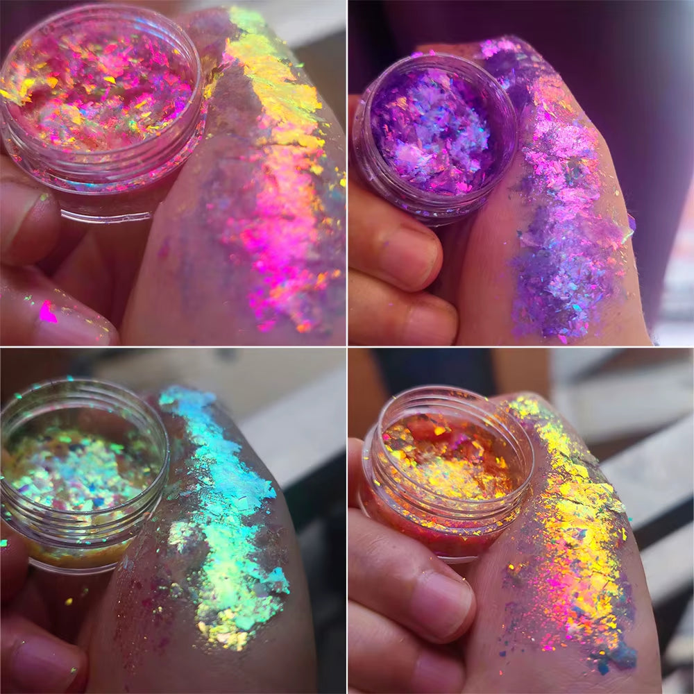 Sparkly Chameleon Nail Opal Flakes Magic Mirror Aurora Thick Nail Sequins Pigment Eye Shadow Colorshift Mermaid Nail Chrome Dust