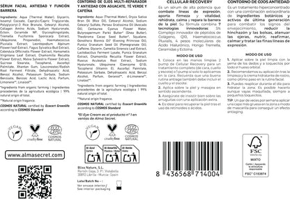 Pack Cofre Skin Care: Crema Contorno De Ojos De Aguacate, Té Verde Y Cafeína + Serum Facial Antiedad Cellular Recovery, Contorno De Ojos Y Serum Facial Para Todo Tipo De Pieles ECOCERT COSMOS NATURAL