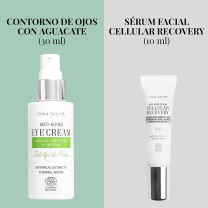 Pack Cofre Skin Care: Crema Contorno De Ojos De Aguacate, Té Verde Y Cafeína + Serum Facial Antiedad Cellular Recovery, Contorno De Ojos Y Serum Facial Para Todo Tipo De Pieles ECOCERT COSMOS NATURAL