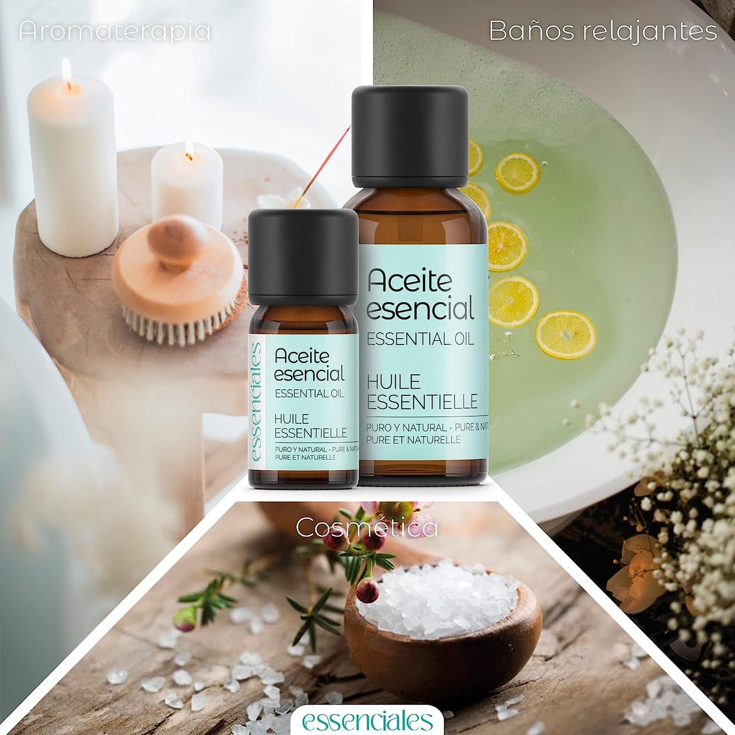 ESSENCIALES Aceite Esencial De Romero Alcanfor 10 Ml – 100% Puro Y Natural – Ideal Para Masaje Corporal, Aromaterapia Y Difusor