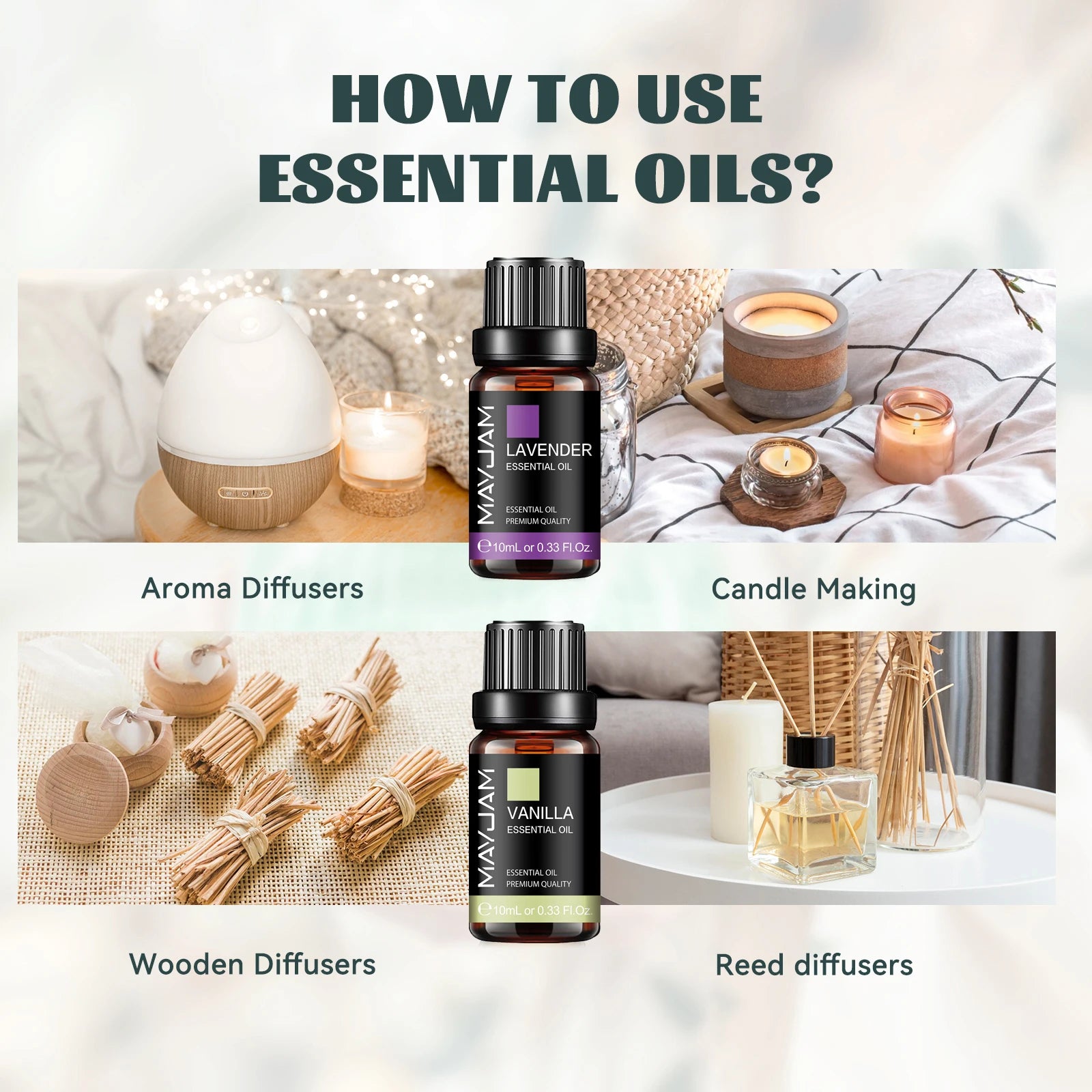 10ML Essential Oil Lavender Jasmine Eucalyptus Vanilla Sandalwood Bergamot Rosemary Citronella Cinnamon Fragrance Oil