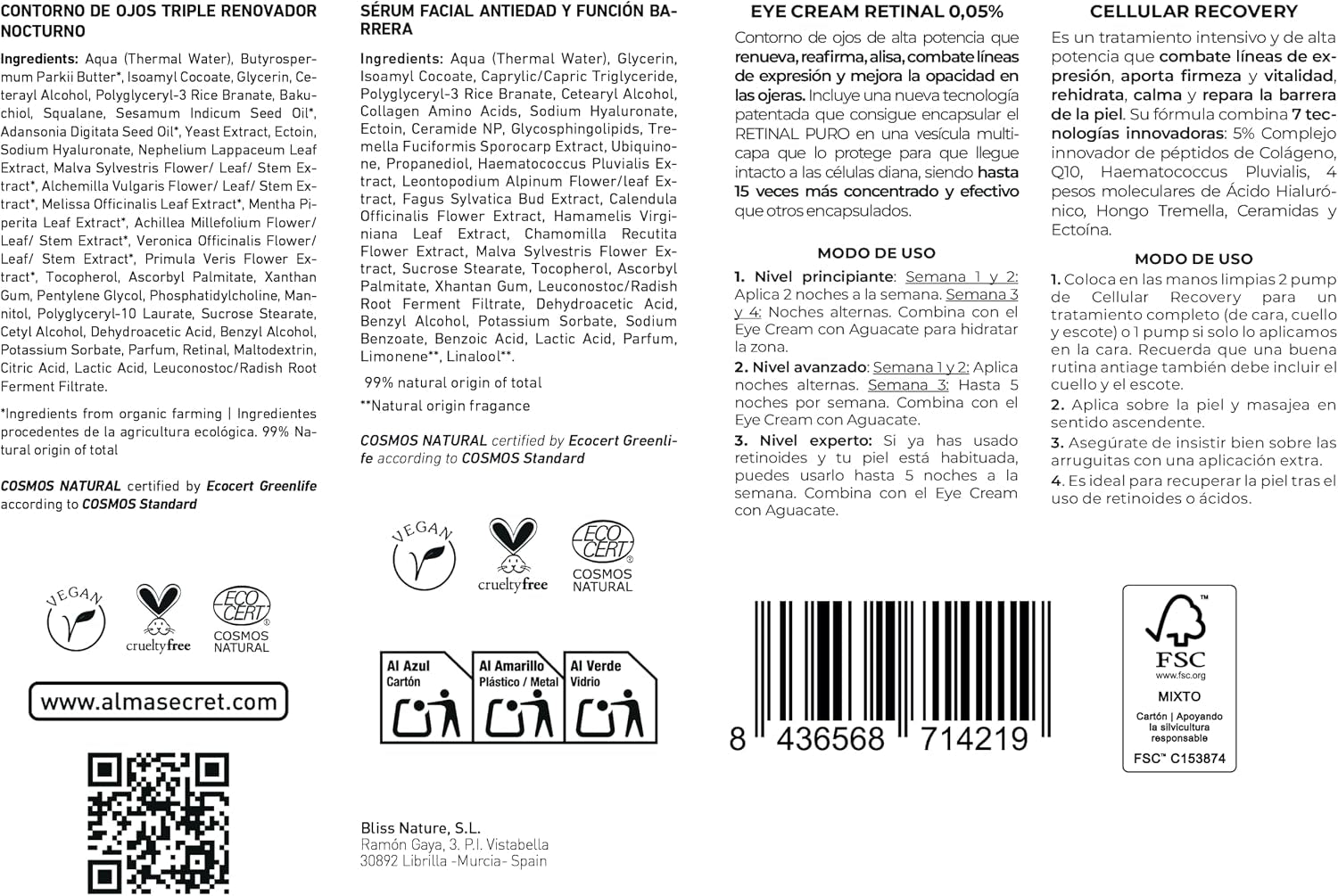 Pack Cofre Skin Care: Crema Contorno De Ojos De Aguacate, Té Verde Y Cafeína + Serum Facial Antiedad Cellular Recovery, Contorno De Ojos Y Serum Facial Para Todo Tipo De Pieles ECOCERT COSMOS NATURAL